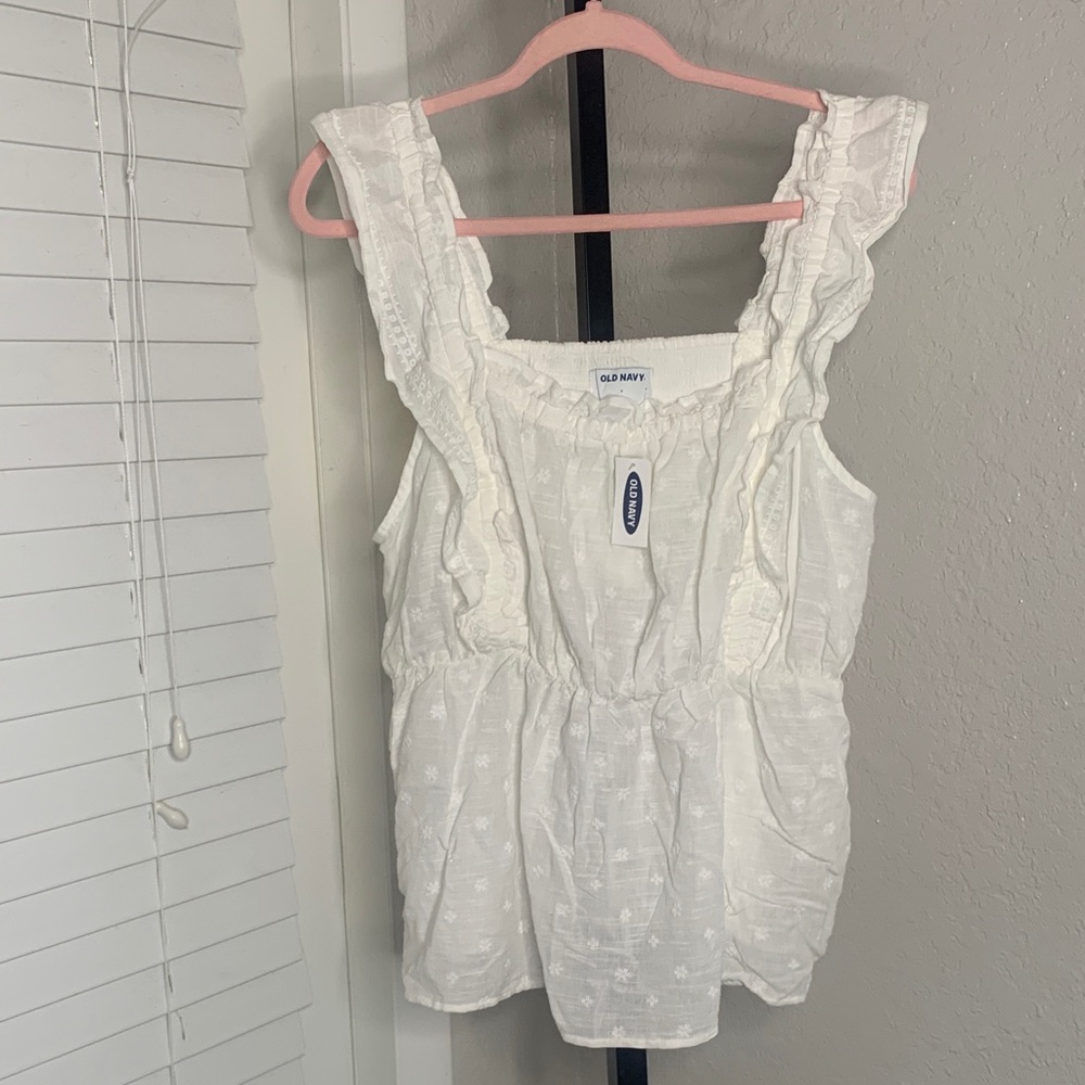 NEW Old Navy Ivory Ruffle Trim cotton linen Top